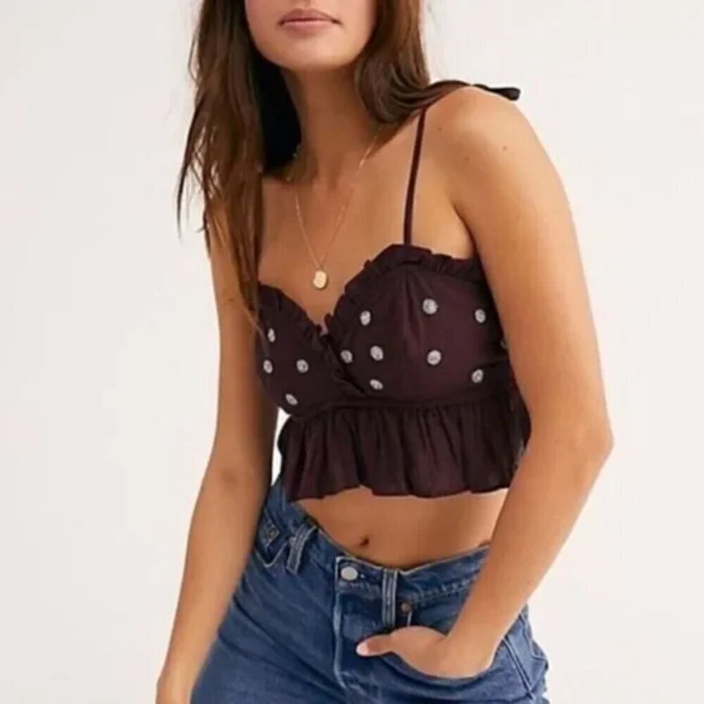 Intimately Free People On a Star Bohemian Crop Cami Ruffle‎ Wine Fairycore